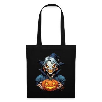 Halloween squelette crâne horreur avec citrouille - Sac en tissu - noir - Devant