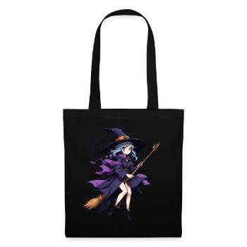 Cute witch with broom and bats - Tote Bag - black - Front