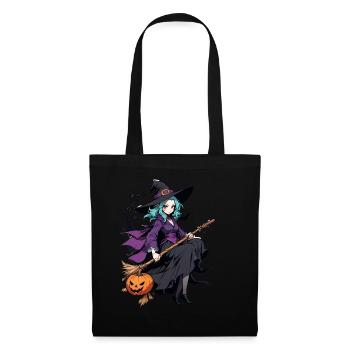 Cute witch with broom and bats - Tote Bag - black - Front
