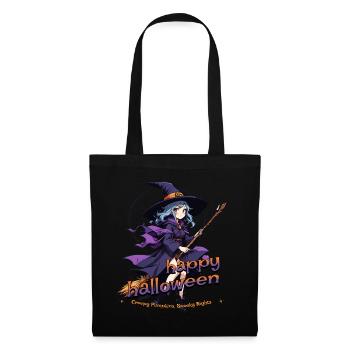 Cute witch with broom and bats - Tote Bag - black - Front