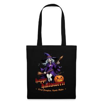 Halloween Witch With Pumpkin Illustration - Tote Bag - black - Front