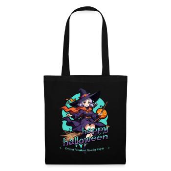 Cute witch with broom and bats - Tote Bag - black - Front