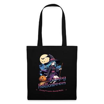 Cute witch with broom and bats - Tote Bag - black - Front