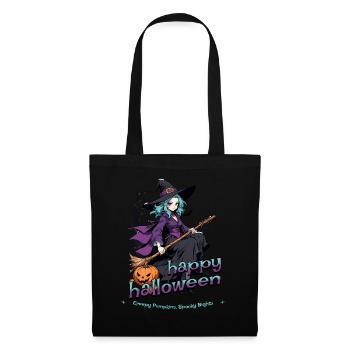 Cute witch with broom and bats - Tote Bag - black - Front