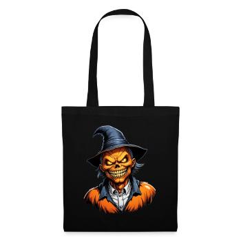 Tête de citrouille d’Halloween avec chapeau de sorcière - Sac en tissu - noir - Devant