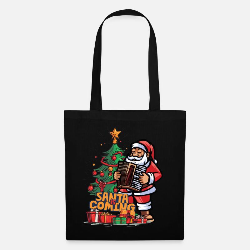 Le Père Noël joue de l’accordéon devant le sapin de Noël - Sac en tissu - noir