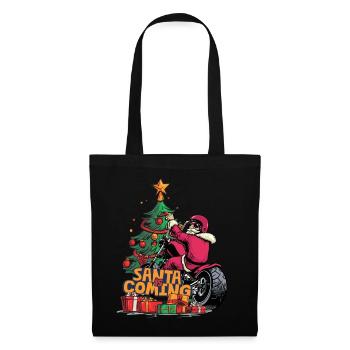 Père Noël à moto devant le sapin de Noël - Sac en tissu - noir - Devant