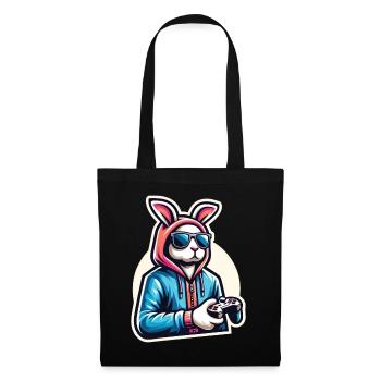 Cool gamer bunny with controller in hoodie - Tote Bag - black - Front
