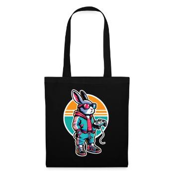 Gamer bunny with controller in retro look - Tote Bag - black - Front