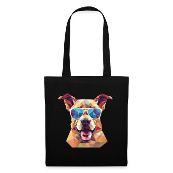 Cooler Polygon Hund mit Sonnenbrille | Bunte Kunst - Stoffbeutel - Schwarz - Vorne