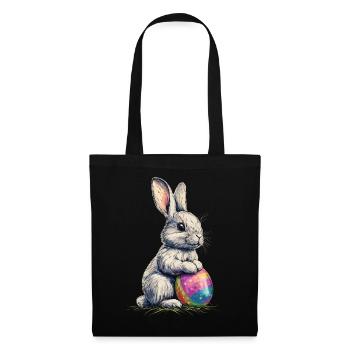 Lapin de Pâques mignon et câlin avec un œuf de Pâques coloré - Sac en tissu - noir - Devant