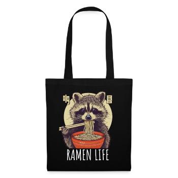 Ramen Life Waschbär Kawaii Japan - Stoffbeutel - Schwarz - Vorne