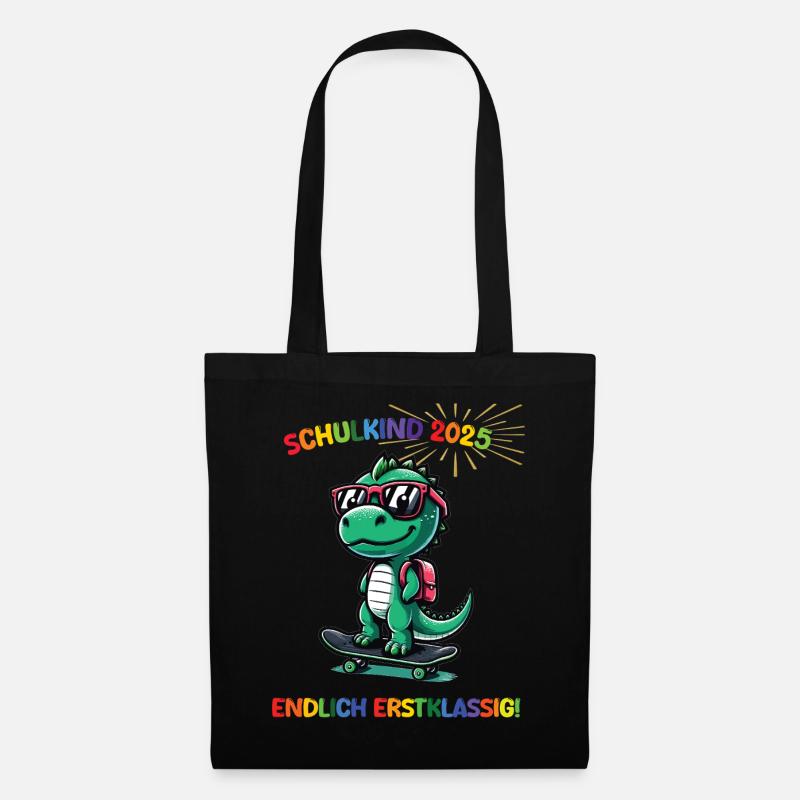 Cooler Dino Skateboarder Einschulung Geschenk 2025 - Stoffbeutel - Schwarz