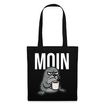 MOIN – Grummelnder Seehund mit Kaffee | Morgenmuff - Stoffbeutel - Schwarz - Vorne