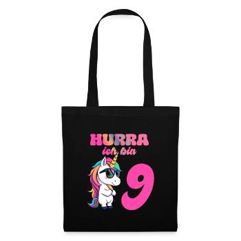 Licorne d’anniversaire des enfants de 9 ans - Hourra j’ai 9 ans - Sac en tissu - noir - Devant