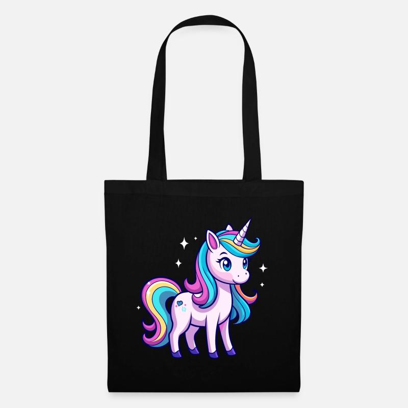 Süßes Regenbogen-Einhorn - Stoffbeutel - Schwarz