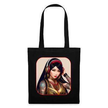 Beauté asiatique avec tatouages et écouteurs - Sac en tissu - noir - Devant
