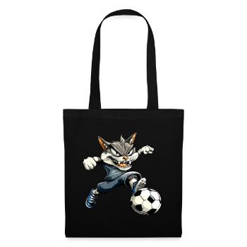 Fussballer Katze - Stoffbeutel - Schwarz - Vorne