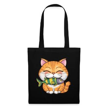 Niedliche Katze mit Fisch für Katzenbesitzer - Stoffbeutel - Schwarz - Vorne
