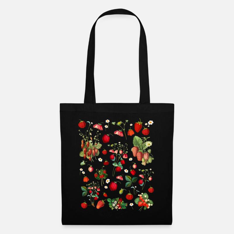 Vintage Botanical Strawberry Shirt: Cottagecore - Stoffbeutel - Schwarz