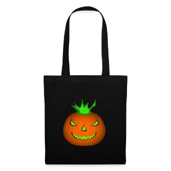Citrouille d’Halloween - flamme verte de citrouille effrayante - Sac en tissu - noir - Devant