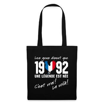 Né en 1992 - Coq aux couleurs françaises - Sac en tissu - noir - Devant