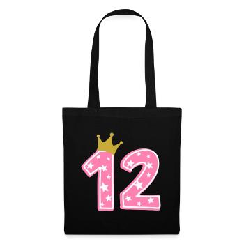 12 Krone 12. Geburtstag 12 Jahre - Stoffbeutel - Schwarz - Vorne