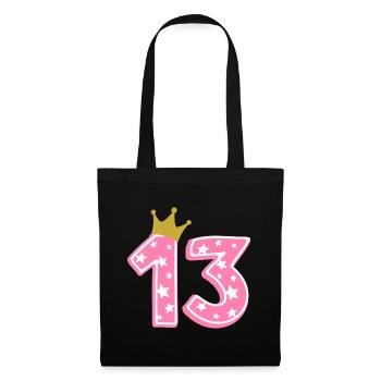 13 Krone 13. Geburtstag 13 Jahre - Stoffbeutel - Schwarz - Vorne