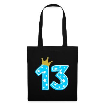 13 Krone 13. Geburtstag 13 Jahre - Stoffbeutel - Schwarz - Vorne