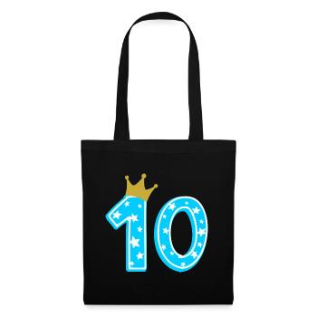 10 Krone 10. Geburtstag 10 Jahre - Stoffbeutel - Schwarz - Vorne