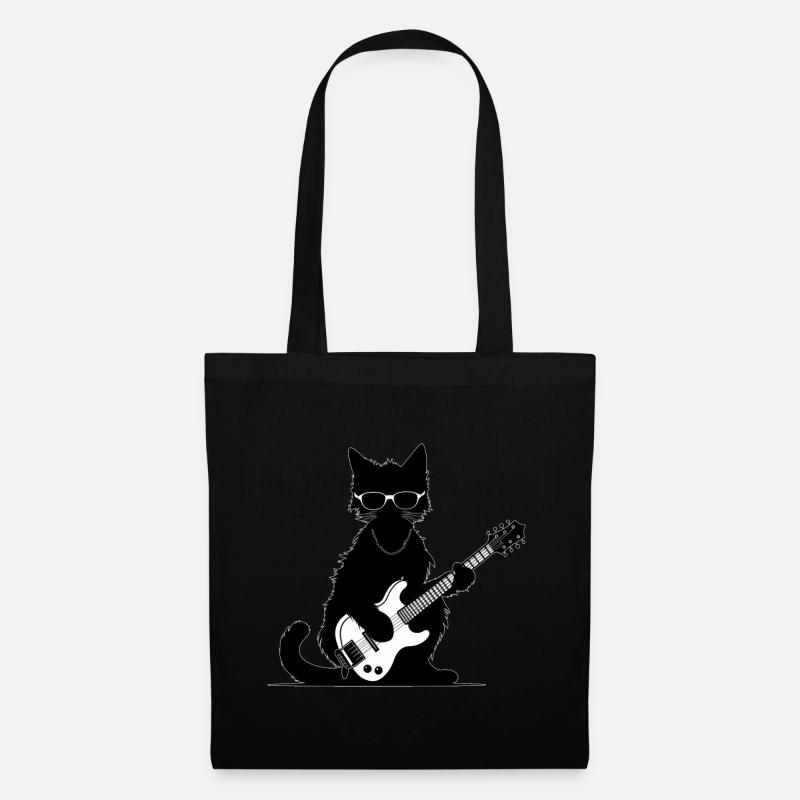 Katze spielt Gitarre - Stoffbeutel - Schwarz