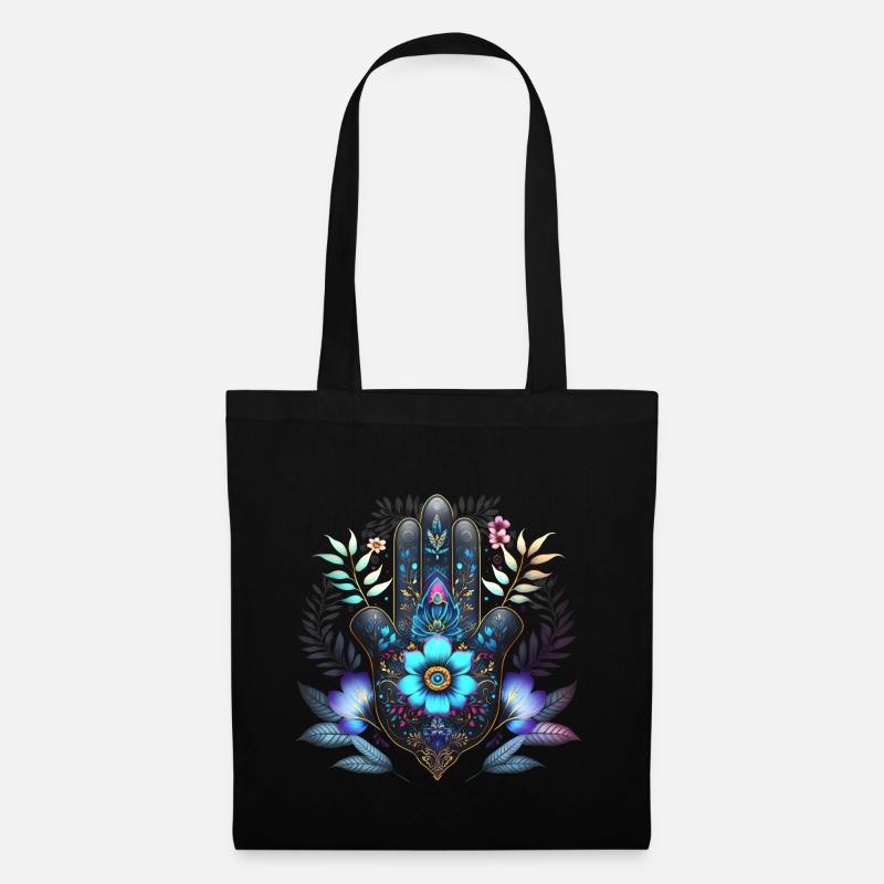 Hamsa Hand, Nazar, Schutzsymbol, Glücksbringer - Stoffbeutel - Schwarz