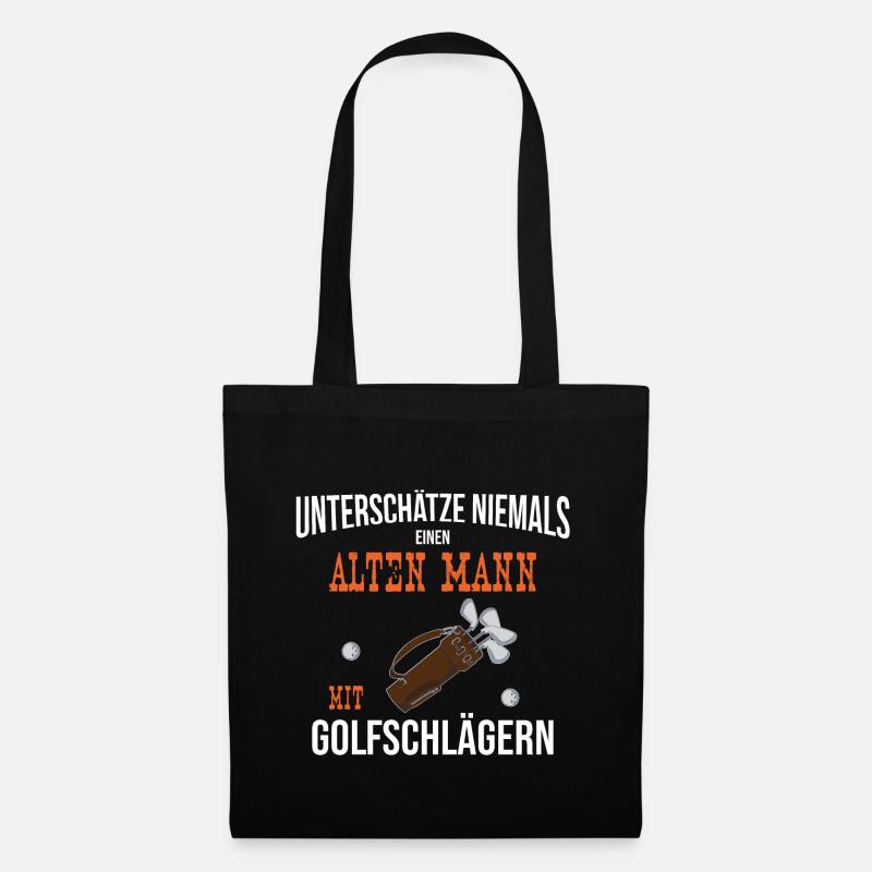 Alter Mann mit Golfschlägern - Golfer Golf spielen - Stoffbeutel - Schwarz