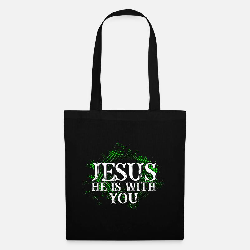 Jesus Christus Ist Mit Dir - Christliches Motiv - Stoffbeutel - Schwarz