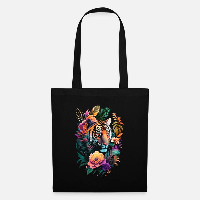 Tiger with tropical plants jungle - Tote Bag - black