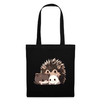 Igel mit Katzen - Stoffbeutel - Schwarz - Vorne