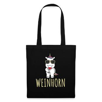 Wein Einhorn Weinhorn Unicorn Weintrinker Weinglas - Stoffbeutel - Schwarz - Vorne
