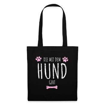 Die mit dem Hund geht | Hundepfoten Retro Vintage - Stoffbeutel - Schwarz - Vorne