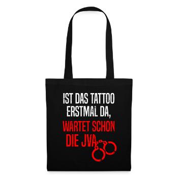 Tätowiert Kriminell Tattoos JVA Knast Lustig - Stoffbeutel - Schwarz - Vorne