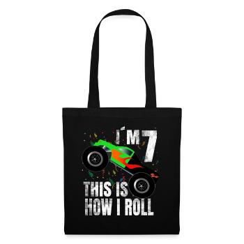 Geburtstag Junge 7 Jahre Monster Truck Geschenk - Stoffbeutel - Schwarz - Vorne