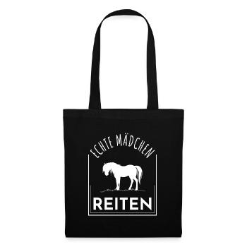 Echte Mädchen Reiten, Pferdespruch, Pferde - Stoffbeutel - Schwarz - Vorne