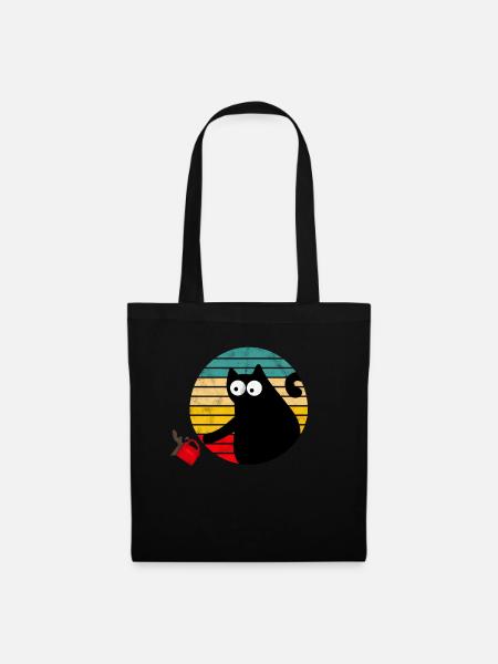 Freche Kaffee Katze - Vintage - Stoffbeutel - Schwarz