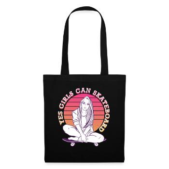 Skater Girl Design Yes Girls can Skateboard - Stoffbeutel - Schwarz - Vorne