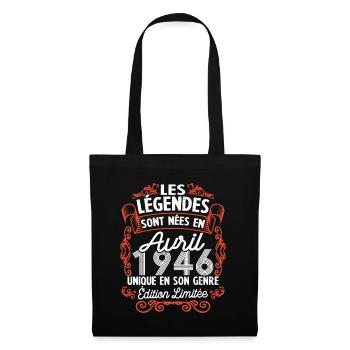 Vintage Flourish Cadeau Anniversaire Avril 1946 - Sac en tissu - noir - Devant