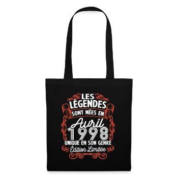 Vintage Flourish Cadeau Anniversaire Avril 1998 - Sac en tissu - noir - Devant