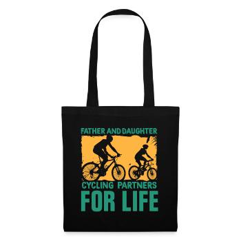 Vater Tochter Fahrrad - Stoffbeutel - Schwarz - Vorne
