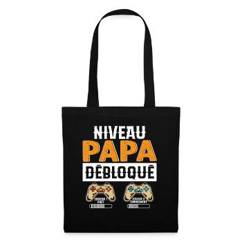 Niveau Papa Débloqué Cadeau Drôle Nouveau Papa - Sac en tissu - noir - Devant