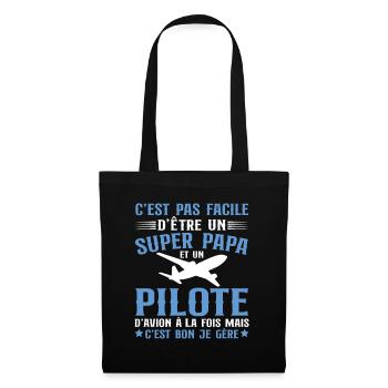 Je Suis Un Super Papa Et Pilote D'avion - Sac en tissu - noir - Devant