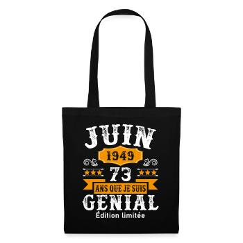 73 Ans Anniversaire Vintage Né(e) en Juin 1949 - Sac en tissu - noir - Devant