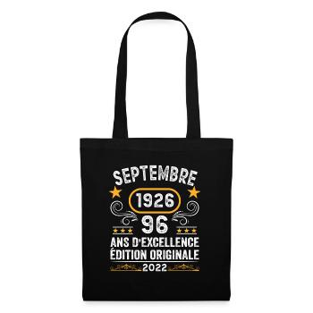 Septembre 1926 96 Ans Anniversaire Idée Cadeau - Sac en tissu - noir - Devant